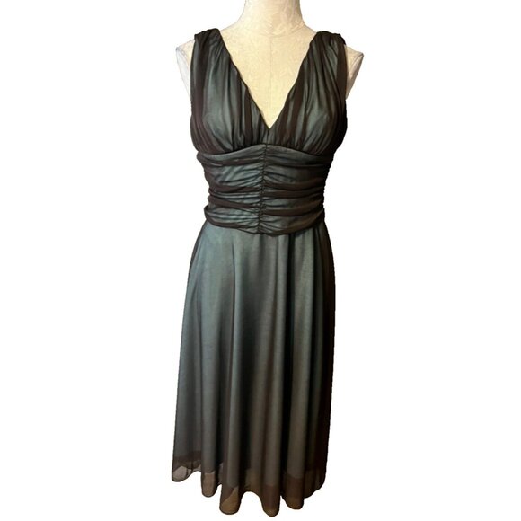 Connected Dress Sheer Brown Blue 12 Flowy A Line Party Wedding Cruise Washable - Picture 1 of 6
